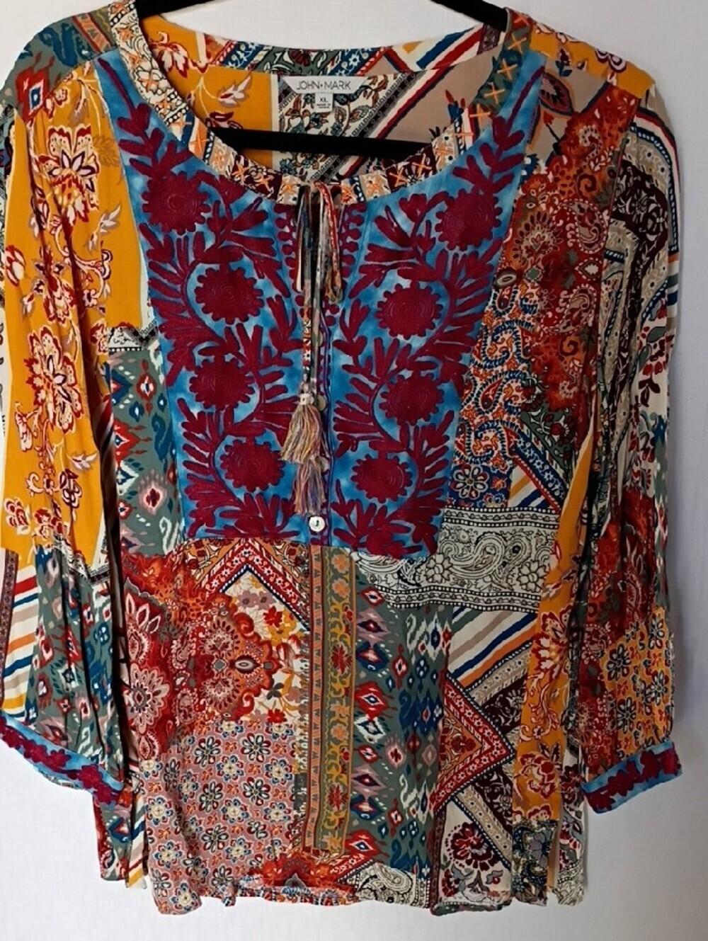John Mark Women's Multicolor  Boho Embroidered Tunic-Mustard, Teal, Burgundy XL - Picture 2 of 8